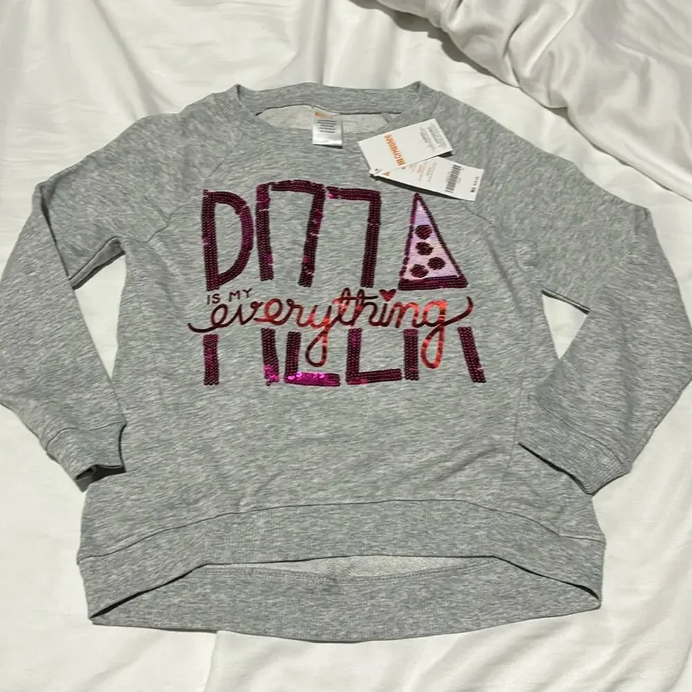Gymboree S grey hi low sweatshirt pizza is my everything sequin sweatshirt nwt
